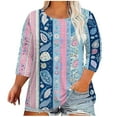 thumbnail image 2 of Xdegoge Womens Blouses 3/4 Sleeve Plus Size Tops Fashion Printed Crew Neck Oversized T Shirt Loose Fit Tunic Summer Tops Casual Boho Tees Ropa Mujer Women's In Clothing, 2 of 5