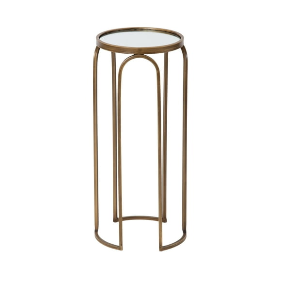 Kate and Laurel Pomeroy Vintage Decorative Drink Table, 11 x 11 x 24, Mirrored Glass and Antique Gold, Traditional Glam Pedestal Table with Arched Base and Round Tabletop