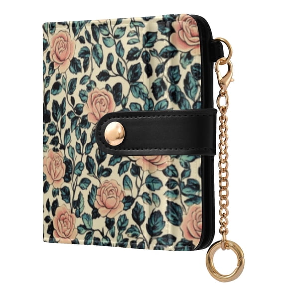 Qxltty Light Pink Vintage Rose Ladies Wallet Rfid Slim Thin Compact Credit Card Women Wallet Zipper Coin Pocket and ID Window for Female Gifts