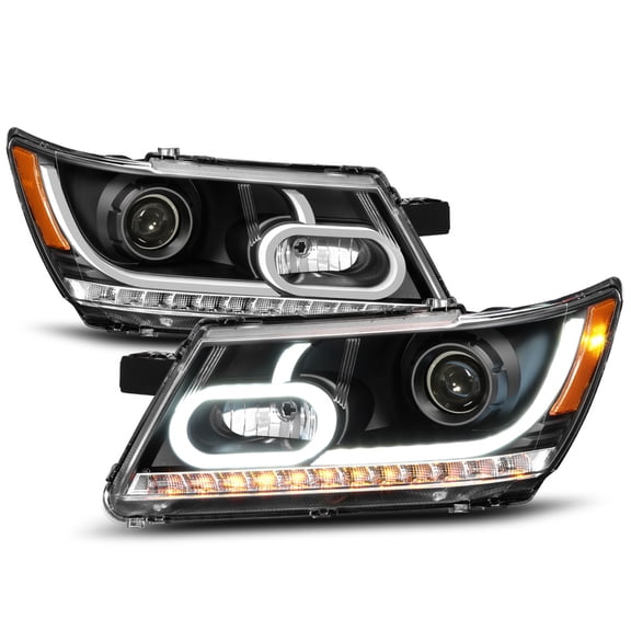 Black 2009-2019 Dodge Journey LED Light Tube Projector Headlights Headlamp 09-18