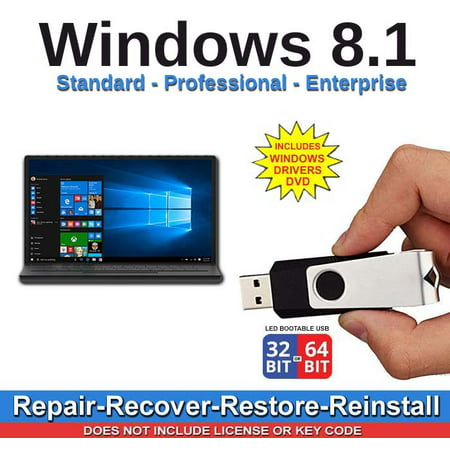 Windows 8.1 All Versions 32/64 bit Standard Professional Enterprise Repair Install Restore Recover USB Drive & 2019 (Best Virus Protection For Windows 8.1)