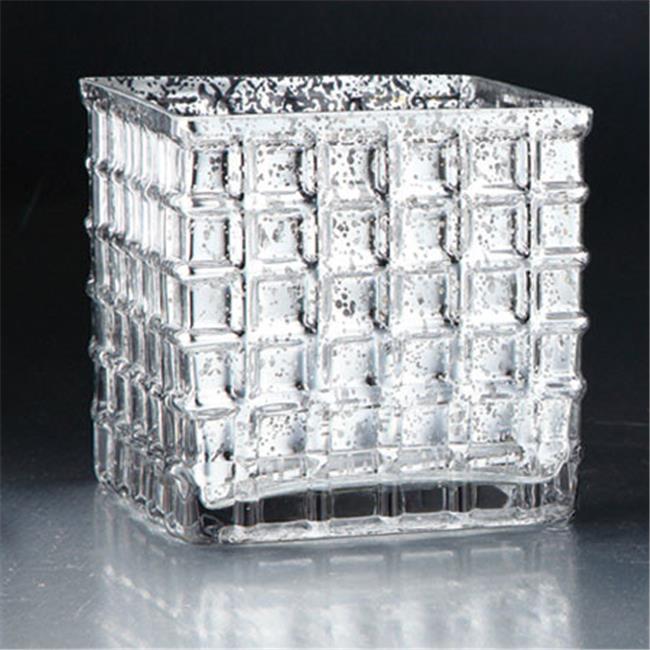 6 x 6 x 6 in. Square Glass Candle Holder, Silver