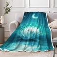 thumbnail image 2 of Galaxy Space Throw Blanket Moon Flower Stars Print Decor Soft Warm Cozy Blanket Plush Teal Throws \u200bBlankets for Women Girls Kids Couch Travel Livingroom Bedroom Decor 60 x 80 Inch, 2 of 5
