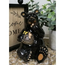 Western Rustic Black Bear Eating Honey From Honeycomb Beehive Figurine Bears