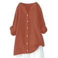 thumbnail image 6 of FNFYFH Cotton Linen Shirt for Women Button Down V Neck Shirts Tunic Gauze Blouses Casual Long Sleeve Shirt Summer Tops, 6 of 6