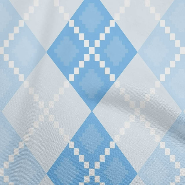 oneOone Rayon Medium Blue Fabric Argyle Sewing Craft Projects Fabric Prints By Yard 56 Inch Wide