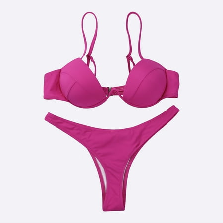 

Binpure Women Solid Color Adjustable Spaghetti Strap Underwire Bra + Thong