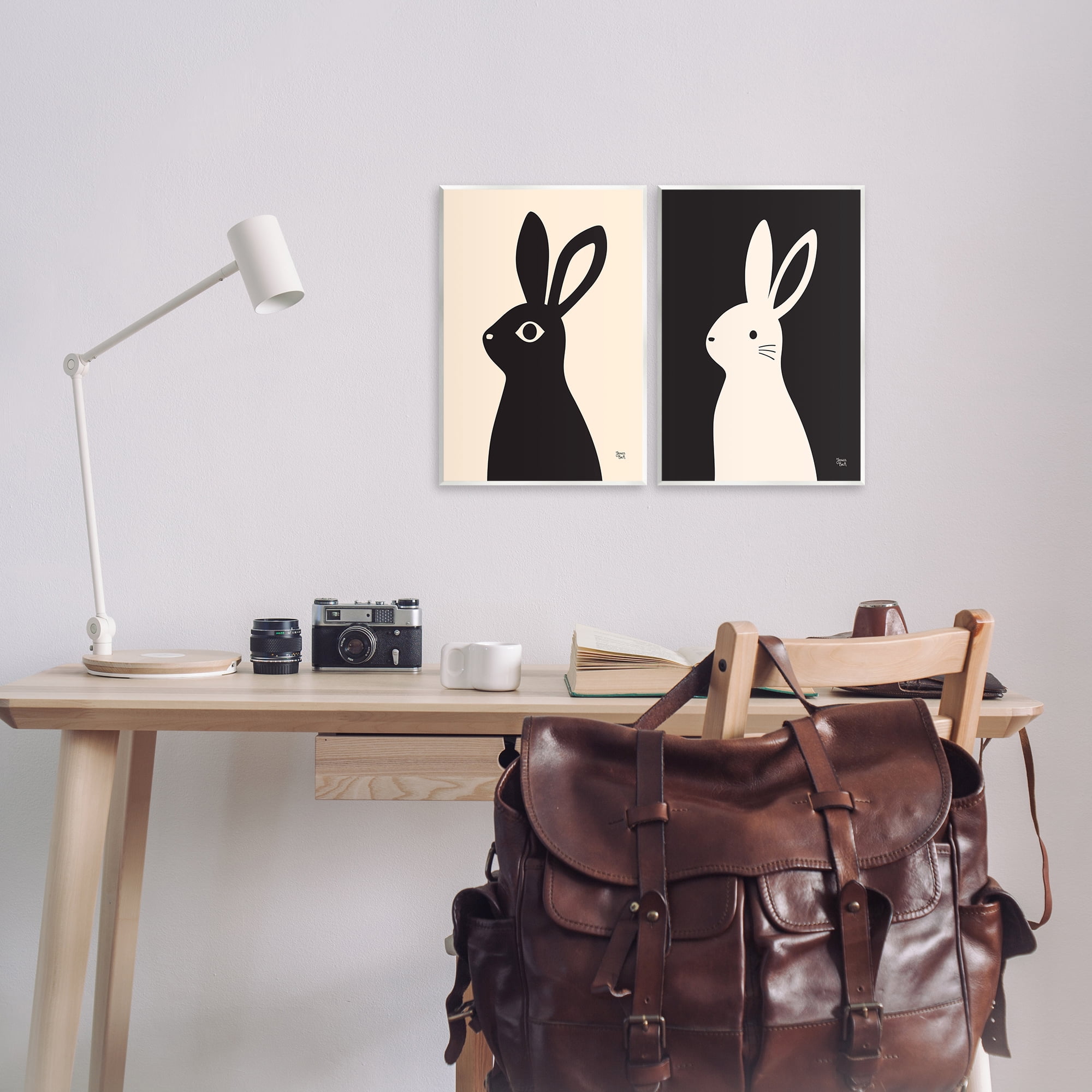 Stupell Industries Cream & Black Rabbits Animals Painting Unframed Art Print Wall Art, 11 x 14, Set of 2