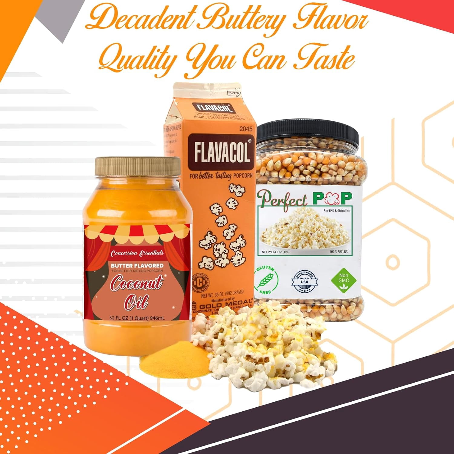 Perfectware- Popcorn Kit (Includes 35oz Season Salt, 4lbs Yellow Kernels, and 32oz Butter Flavored Coconut Oil