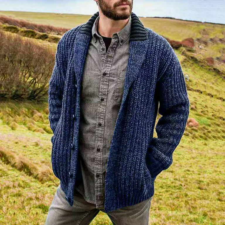 Printed Cardigans For Men Cardigan Sweater Knitted Blue Cardigan