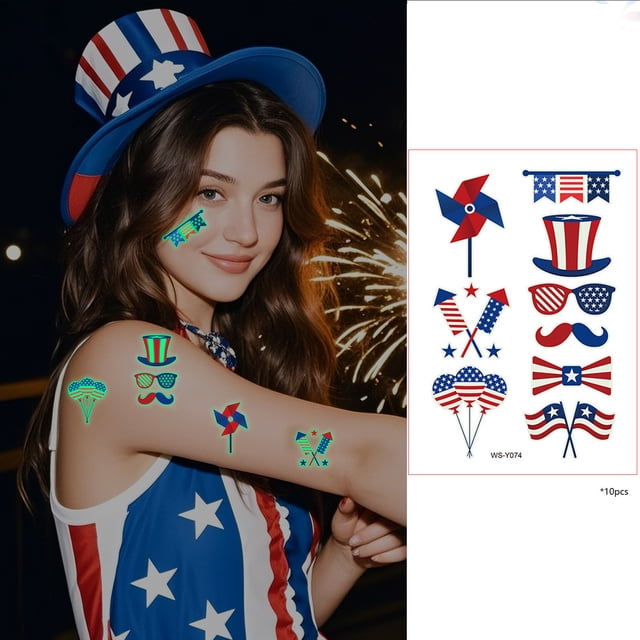 Danhjin Paper Stickers Luminous Independence Day Sticker Flag Party Luminous Disposable Temporary Sticker Stickers