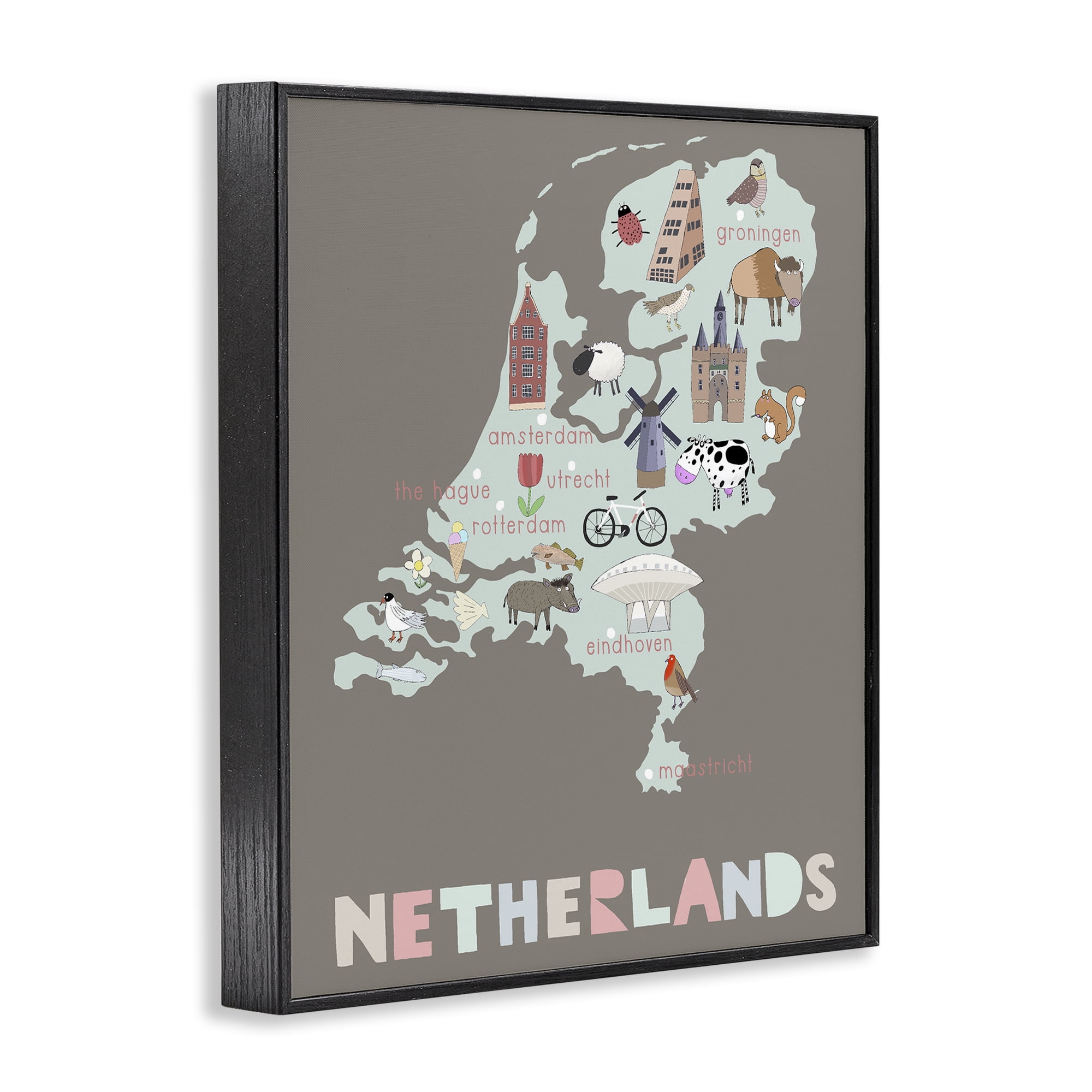 Kid's Map of Netherlands Black Framed Giclee Art, design by Carla Daly
