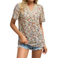 thumbnail image 3 of Xuanfei Women Floral Print V Neck Short Sleeve Summer Top, 3 of 7