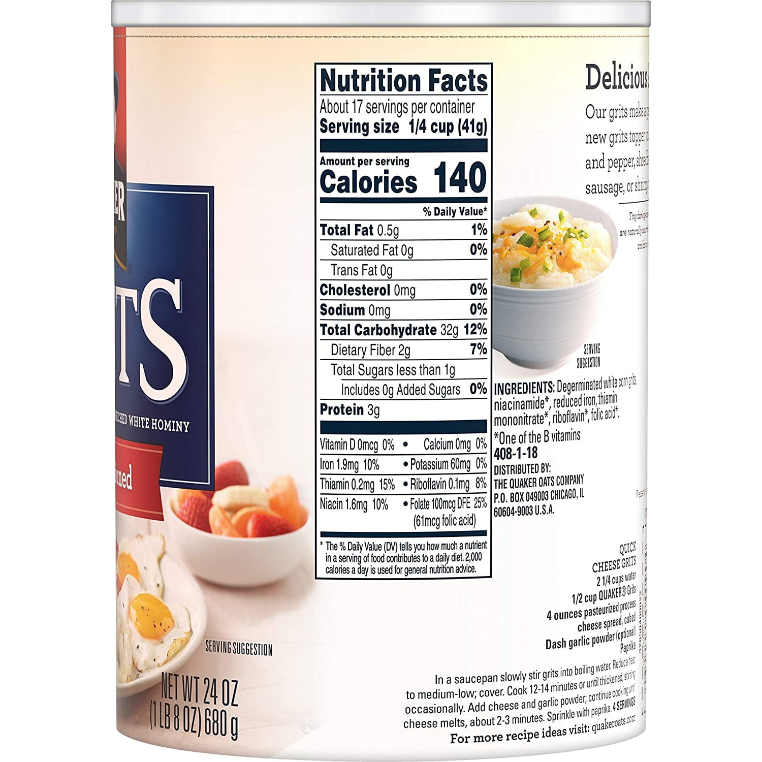 Quaker Old Fashioned Grits, 24 oz Canister