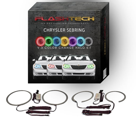 Flashtech RGB Multi Color Changing LED Halo kit for 2008-2010 Chrysler Sebring Headlights