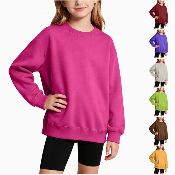 HAOTAGS Sweatshirts for Girls (3-15) Long Sleeve Casual Cotton Pullover Tops Hot Pink Size 8
