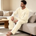 thumbnail image 5 of Mens Pajamas Set 2 Piece Solid Pjs Sets Crewneck Loungewear Sleepwear Summer Fall Homewear Long Sleeve Tops and Long Pants with Pocket Yellow M, 5 of 6