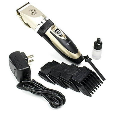 Bastex Low Noise Cordless Pet Clippers. Fully Rechargeable Trimming kit set. Great to use on Dogs and Cats. Includes Brushes, 4 Guide Combs and
