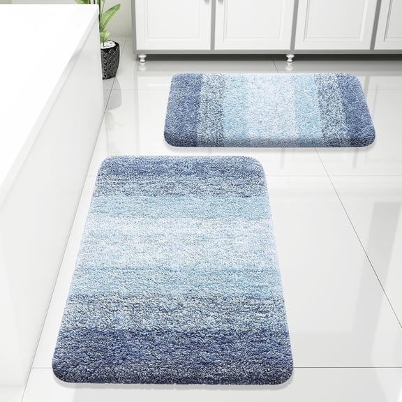 Evlmd Bathroom Rugs Sets 2 Piece, Soft Absorbent Microfiber Bath Rug Set, Non-Slip, Machine Wash Dry, Plush Shaggy Bath Mats for Bathroom (30"x20" 24"x16", Blue)