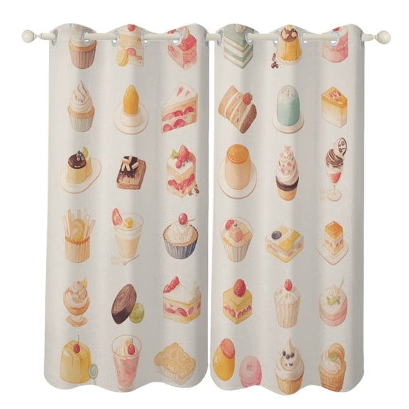 Cartoon Cake Curtains Aesthetic Envrionmental Friendly Picture, Living Room Bedroom Window Drapes 2 Panel Set