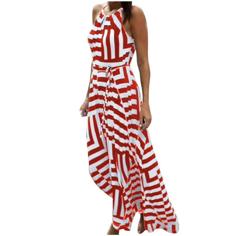 Meichang Women's Halter Neck Striped Maxi Dress Sleeveless High Waist  Evening Party Sundress Summer Beach Casual Long Dresses Wedding Guest  Dresses for Women - Walmart.com