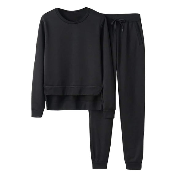 HSHMT 50% Off Clear! Tracksuit Sweatsuits 2 piece Women's Solid Color Hoodless Sports Sweatshirt Set Two Top Pants Casaul