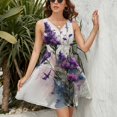 thumbnail image 3 of Purple Flowers Dress Fashion Beach Long Dresses Female Party Printed Sundress, 3 of 7