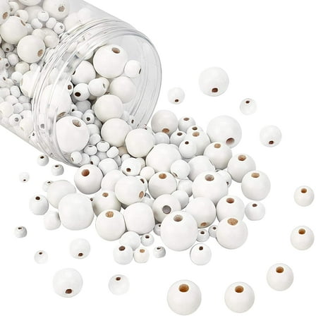 805pcs 6 Sizes White Wood Beads 6/8/10/14/16/20mm Round Wood Beads Macrame Beads Loose Beads for Bracelet Jewelry Crafts Making 1Box