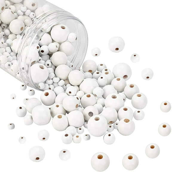 805pcs 6 Sizes White Wood Beads 6/8/10/14/16/20mm Round Wood Beads Macrame Beads Loose Beads for Bracelet Jewelry Crafts Making 1Box