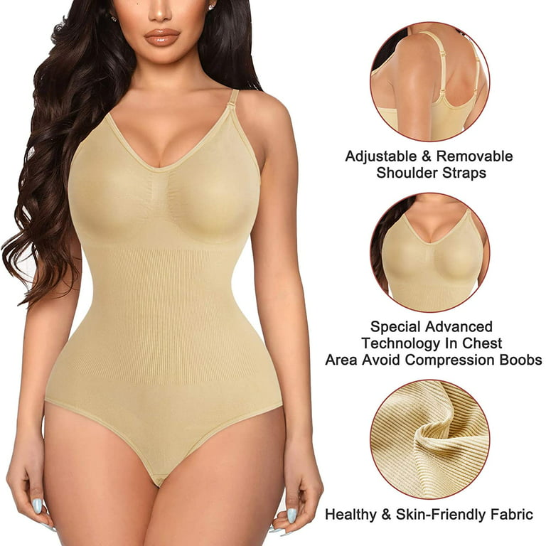 Irisnaya Women's Shapewear Slimming Bodysuits Tops Tummy Control Body  Shaper Spaghetti Strap Camisole Leotards Bodycon Jumpsuit(Beige 3XL-4XL)