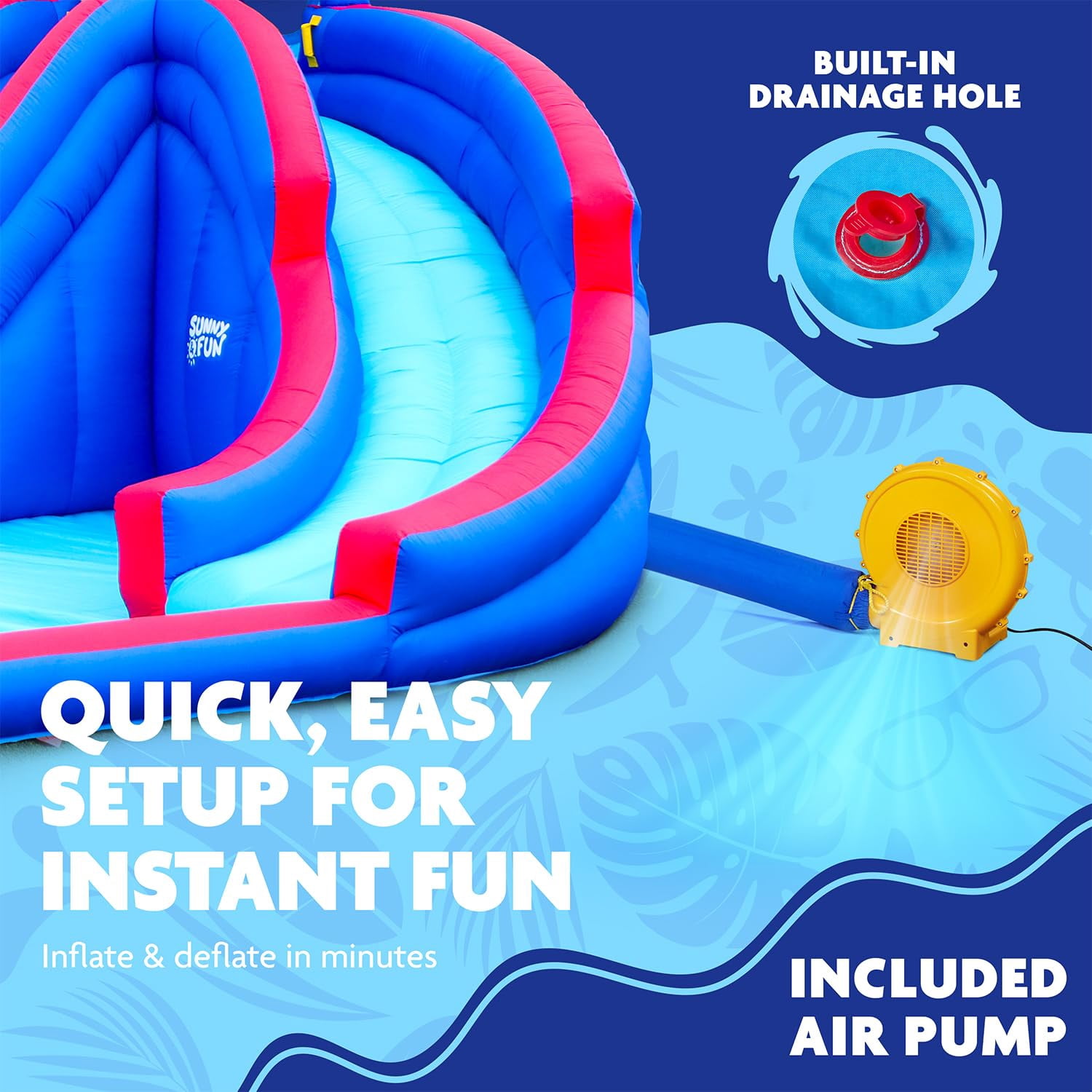 Sunny & Fun Fun Soft Bounce Water Slide with Pool for Kids, Blue