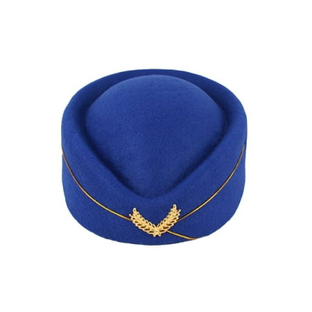 Stewardess Hat Wool Cap Flight Attendant Hat Stewardess Cap for Costume Cosplay Costume Accessories (Royal Blue)