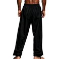thumbnail image 4 of TANBOM Men's Wide-Leg Straight Casual Pants Drawstring Side Buttons Black 1-Pack 2XL, 4 of 4