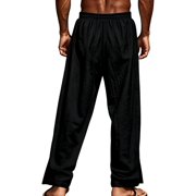 TANBOM Men's Wide-Leg Straight Casual Pants Drawstring Side Buttons Black 1-Pack XL