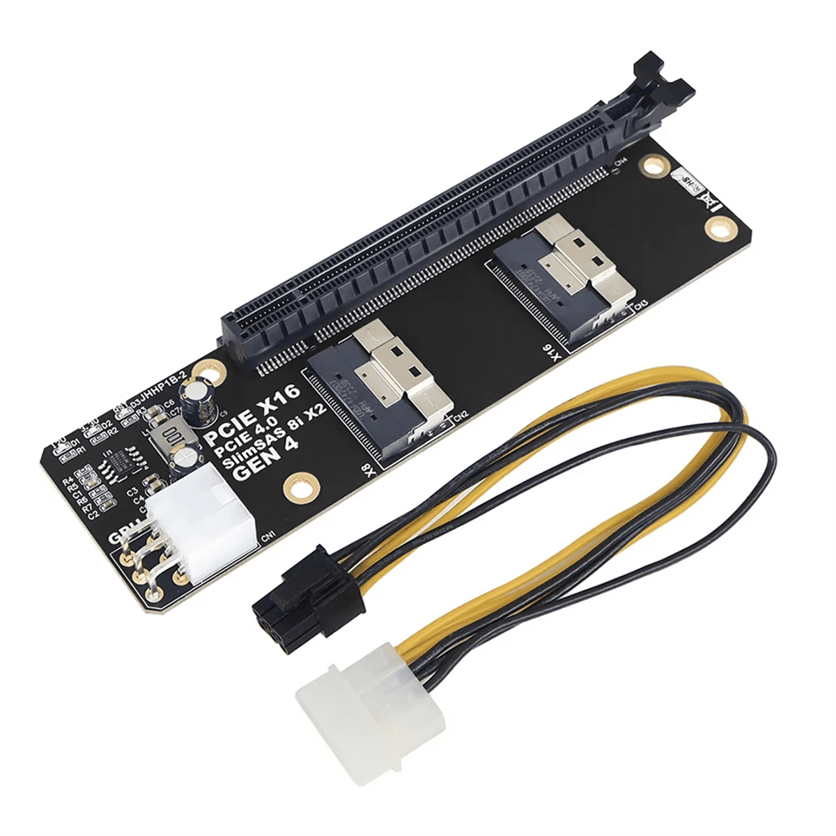 2 Port SlimSAS 8i X2 to PCIe 4.0 X16 Slot Adapter Card SFF8654 Riser Card GEN4 for Network Graphics Video Card GPU 6Pin,1 set x PCIe4.0x16 slot adapter board,Black