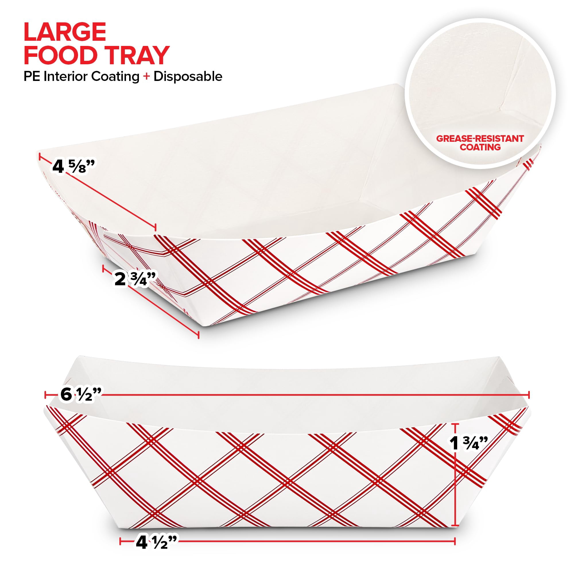 Paper Food Boats (500 Pack) 2 Lb Disposable Red & White Checkered