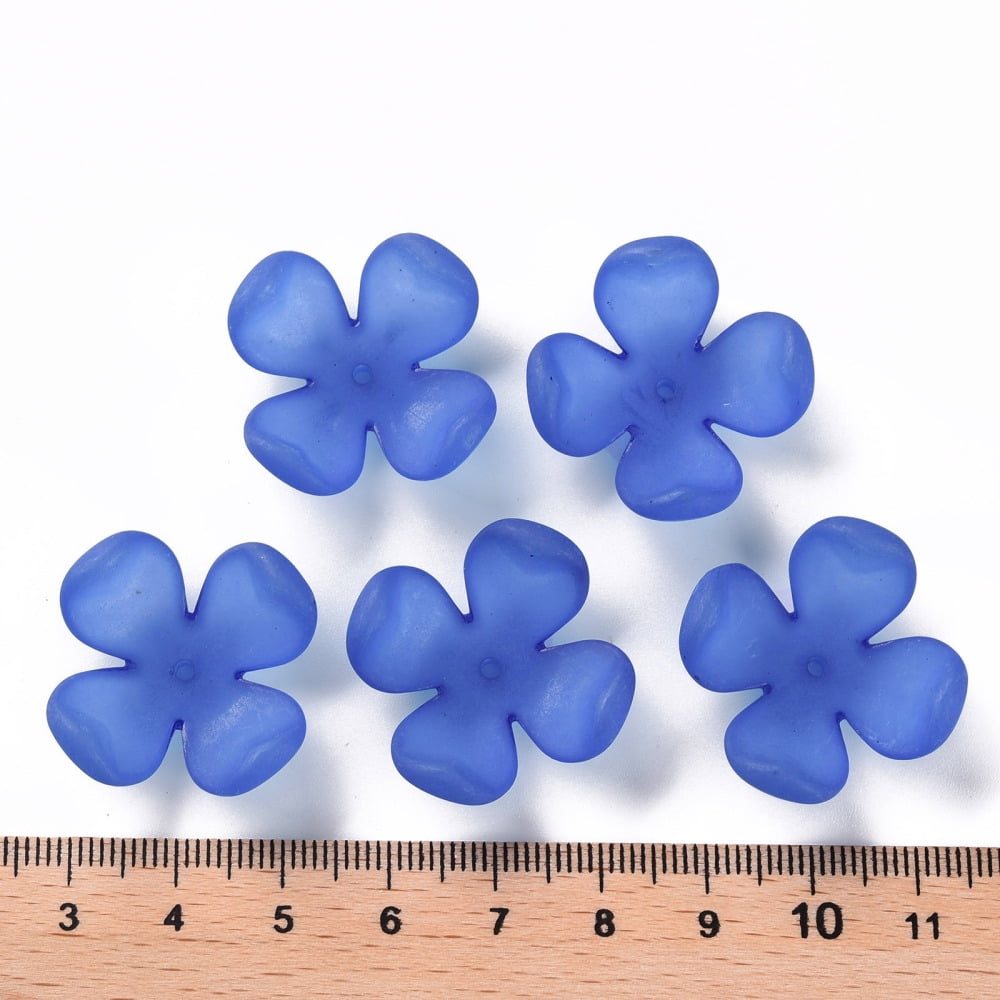 Frosted Acrylic Bead Caps 4-Petal Flower Royal Blue 27x27x11mm Hole: 1.8mm about 276pcs/500g