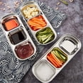 thumbnail image 5 of 6 Pcs Soy Sauce Dish Stainless Steel Divided Dip Bowls Korean 3 Compartment Sauce Plate Seasoning Dipping Condiment Tray for BBQ Vinegar Spice Salt Sugar Flavor Home Restaurant (Silver), 5 of 5