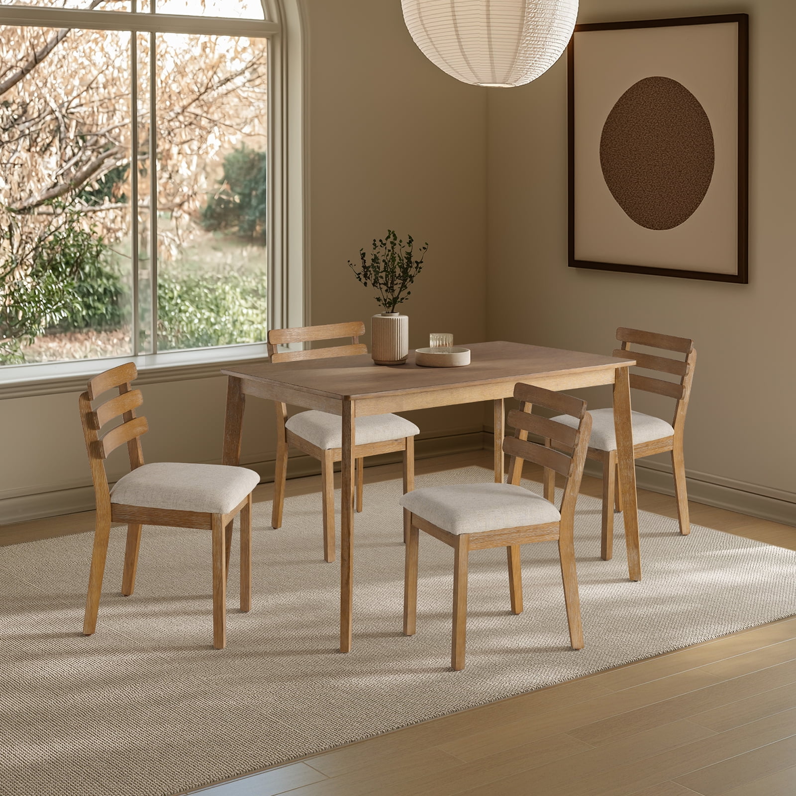 KithKasa medieval modern kitchen dining chair, solid wood dining chair with white cushion