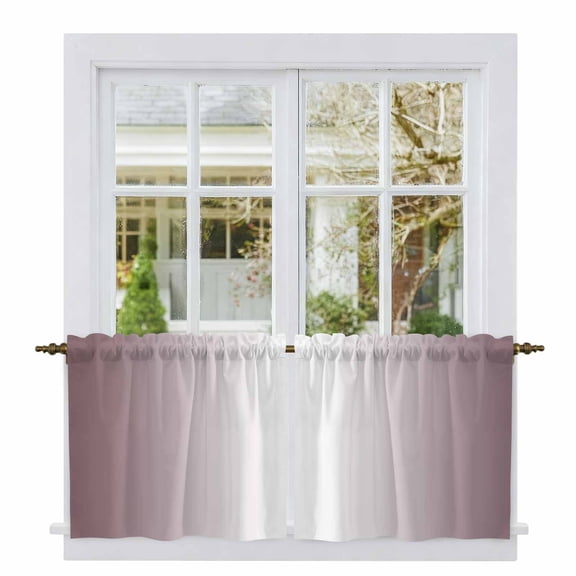 Dark Purple Ombre Tier Curtains, Modern Gradient Abstract Art Light Filtering Kitchen Curtains, 2Pcs Rod Pocket Half Window Treatments Panels for Sink Cafe Cabinet Camper 27.5x36 Inches