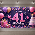 thumbnail image 6 of Pink Theme Happy 41st Birthday Banner Heart Decor 41st Birthday Display Balloon Design Gift Box Pattern Birthday Backdrop for 41st Birthday Party Adult Birthday Celebration Indoor Party Decoration, 6 of 9