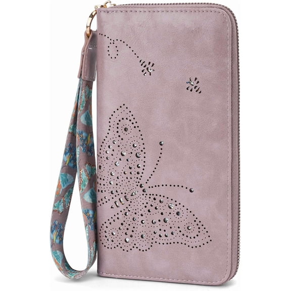 Wallet Women, Large Capacity Butterfly  Phone Clutch Purses Ladies Wristlet Wallets for Women