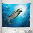 thumbnail image 1 of Under the Sea Tapestry, Hawksbill Sea Turtle Dive Deep into the Blue Ocean Against Sun Rays, Fabric Wall Hanging Decor for Bedroom Living Room Dorm, 5 Sizes, Yellow Brown Blue, by Ambesonne, 1 of 1