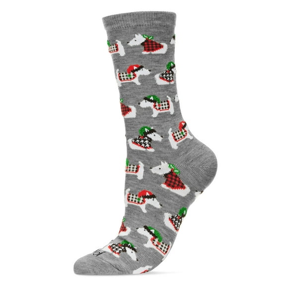 MeMoi Women's Blanket Dogs Holiday Crew Socks - Womens - Female, 9-11, Med Gray Heather