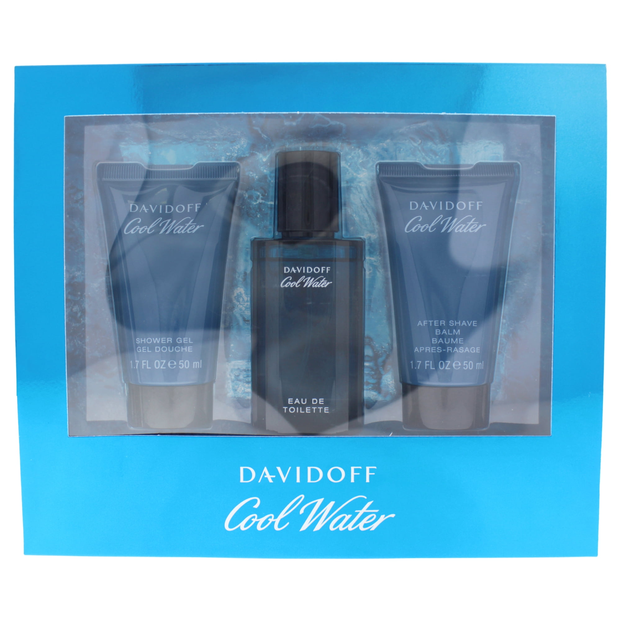Davidoff Cool Water 4 Pc Gift Set: EDT Spray, After Shave Balm