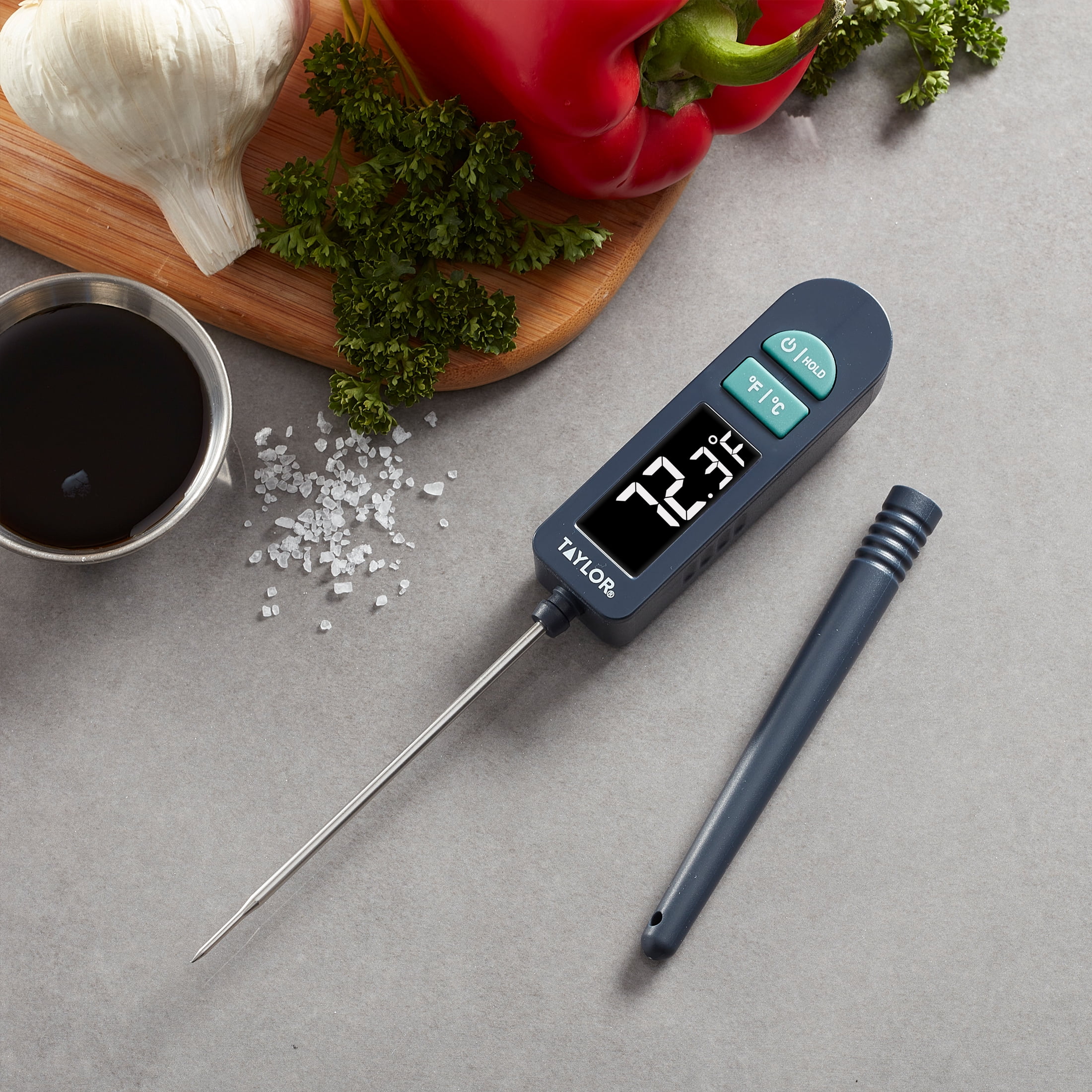 Taylor Digital Kitchen and Food Thermometer, LED Readout Display, Stainless Steel, Black