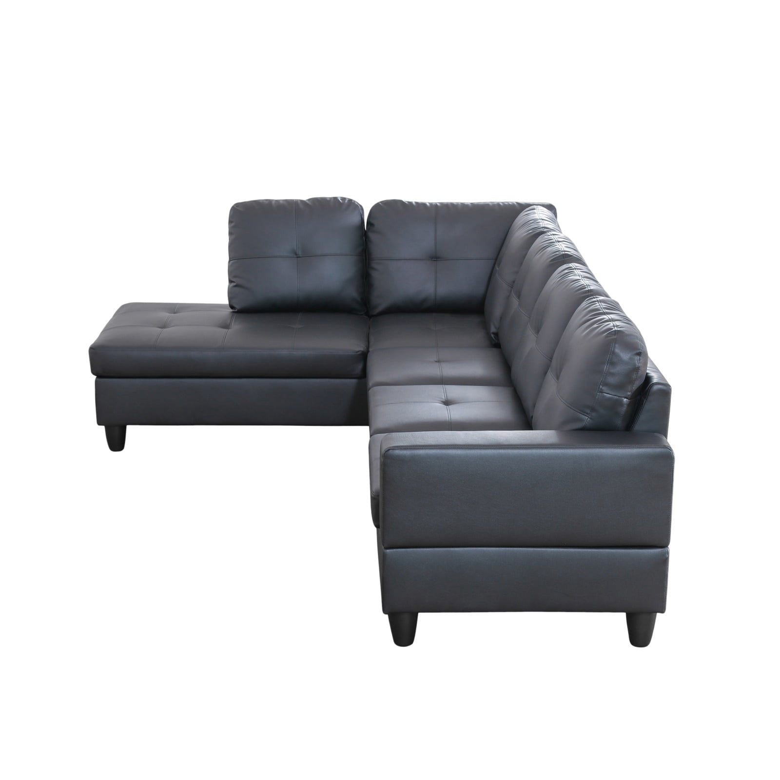 Hommoo Sofa Set, 2-Piece Faux Leather Couch Living Room Furniture Set,L-Shaped Sectional Couches and Sofa Set for Living Room,Left Side,No Ottomans,Blcak