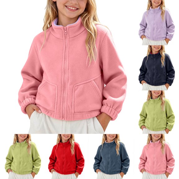 Light Jackets for Kid Children's Solid Color Casual Long Sleeve Stand Collar Outwear Velvet Warm Coat Kids Pink 3-4 Years