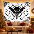 thumbnail image 3 of Monochrome Bat with Damask Flourishes on White Background, Spooky Gothic Illustration for Halloween Enthusiasts, Decorative Art Print, Halloween Gift Tapestry Wall Hanging for Bedroom and Dorm, 3 of 7