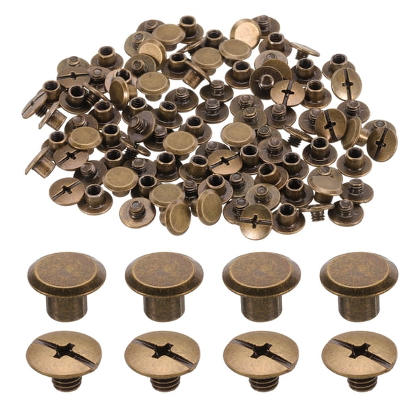 Uxcell 50 juegos de tornillos Chicago M5 x 4mm, tornillos de cabeza Phillips de metal para unir remaches de cuero, bronce